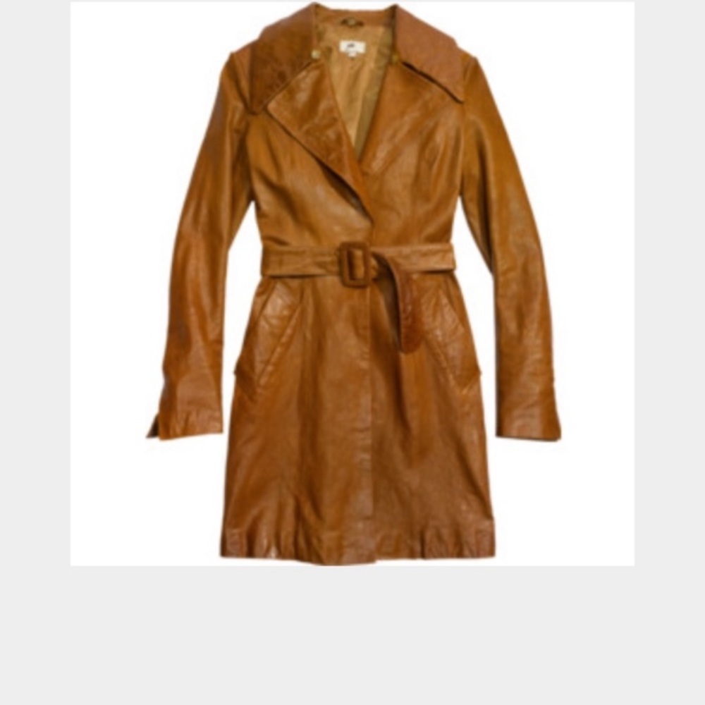 Vintage Genuine Leather Trench Coat in Mustard